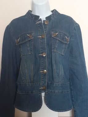 French Cuff Blue Denim Button Jacket - Sz Large